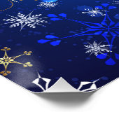XMAS Blue Background mit goldenen Schneeflocken Poster (Ecke)