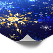 XMAS Blue Background mit goldenen Schneeflocken Poster (Ecke)