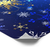 XMAS Blue Background mit goldenen Schneeflocken Poster (Ecke)