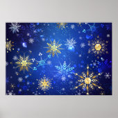 XMAS Blue Background mit goldenen Schneeflocken Poster (Vorne)