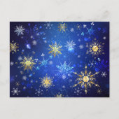 XMAS Blue Background mit goldenen Schneeflocken Postkarte (Vorderseite)