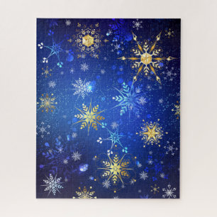 XMAS Blue Background mit goldenen Schneeflocken Puzzle