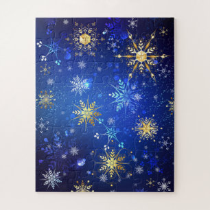 XMAS Blue Background mit goldenen Schneeflocken Puzzle