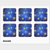 XMAS Blue Background mit goldenen Schneeflocken Quadratischer Aufkleber (Blatt)