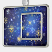 XMAS Blue Background mit goldenen Schneeflocken Rahmen-Ornament Silber (Links)