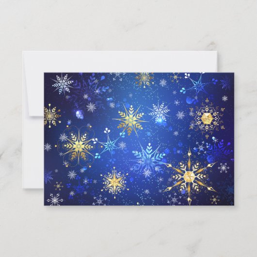 XMAS Blue Background mit goldenen Schneeflocken RSVP Karte (Vorderseite)
