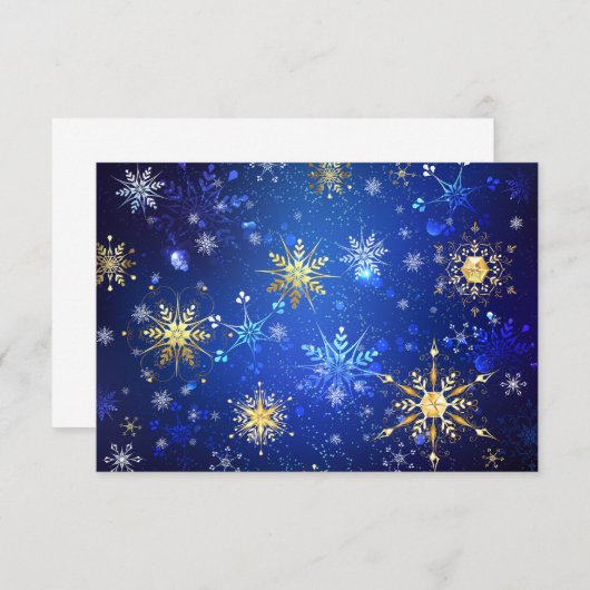 XMAS Blue Background mit goldenen Schneeflocken RSVP Karte (Vorne/Hinten)