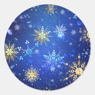 XMAS Blue Background mit goldenen Schneeflocken Runder Aufkleber