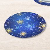 XMAS Blue Background mit goldenen Schneeflocken Runder Pappuntersetzer (Angewinkelt)