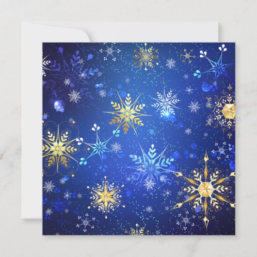XMAS Blue Background mit goldenen Schneeflocken Save The Date (Vorderseite)