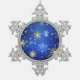 XMAS Blue Background mit goldenen Schneeflocken Schneeflocken Zinn-Ornament