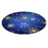 XMAS Blue Background mit goldenen Schneeflocken Schneidebrett (Ecke)