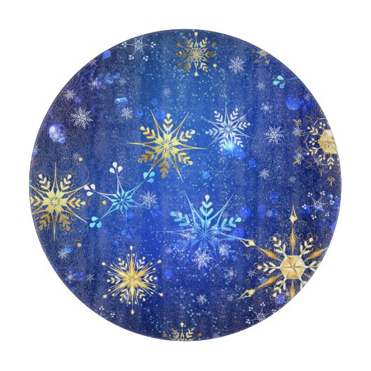 XMAS Blue Background mit goldenen Schneeflocken Schneidebrett (Vorderseite)