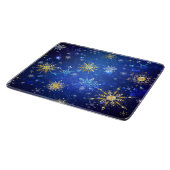 XMAS Blue Background mit goldenen Schneeflocken Schneidebrett (Ecke)