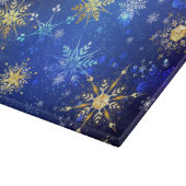 XMAS Blue Background mit goldenen Schneeflocken Schneidebrett (Ecke)