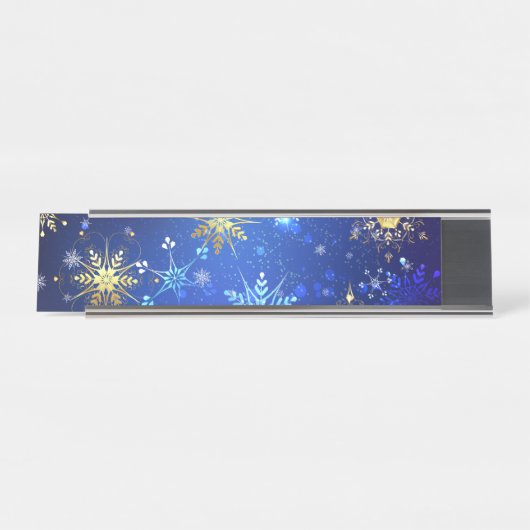 XMAS Blue Background mit goldenen Schneeflocken Schreibtischnamensplakette (Vorderseite )