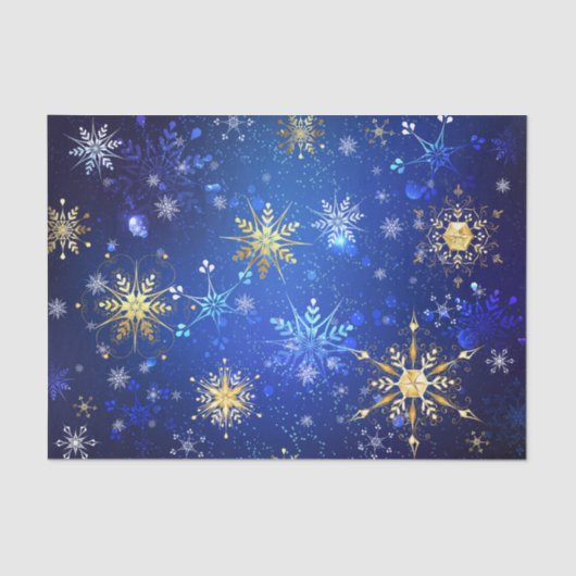 XMAS Blue Background mit goldenen Schneeflocken Seidenpapier (Vorderseite)
