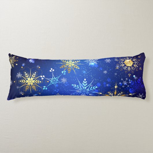 XMAS Blue Background mit goldenen Schneeflocken Seitenschläferkissen (Vorderseite)