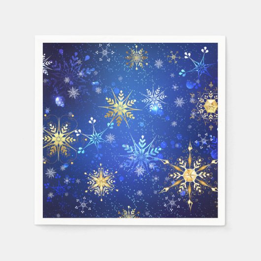 XMAS Blue Background mit goldenen Schneeflocken Serviette (Vorderseite)