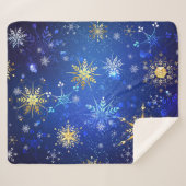 XMAS Blue Background mit goldenen Schneeflocken Sherpadecke (Vorderseite (Horizontal))