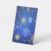 XMAS Blue Background mit goldenen Schneeflocken Sockelschild (Vorderseite)
