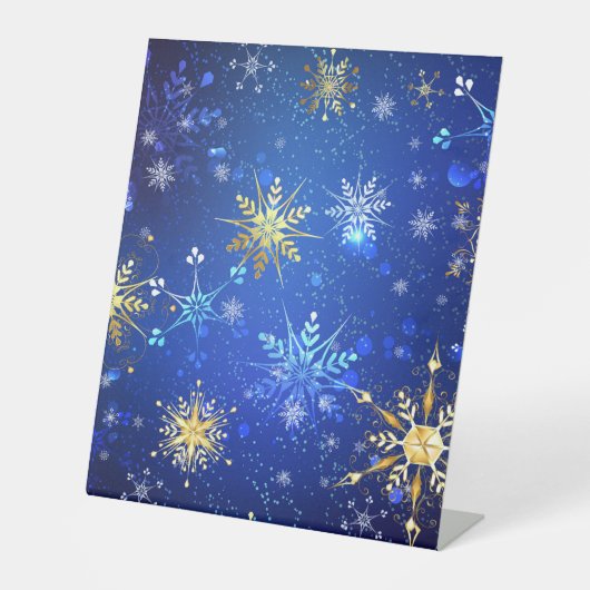 XMAS Blue Background mit goldenen Schneeflocken Sockelschild (Vorderseite)