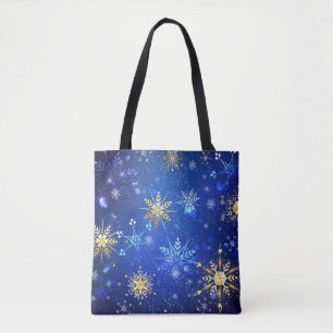 XMAS Blue Background mit goldenen Schneeflocken Tasche
