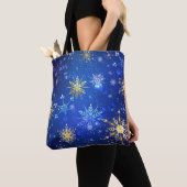 XMAS Blue Background mit goldenen Schneeflocken Tasche (Von Nahem)