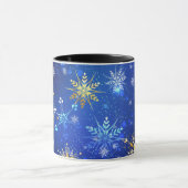 XMAS Blue Background mit goldenen Schneeflocken Tasse (Zentrum)