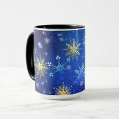 XMAS Blue Background mit goldenen Schneeflocken Tasse (Vorderseite Links)
