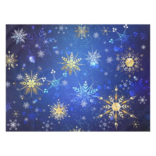 XMAS Blue Background mit goldenen Schneeflocken Tischdecke (Vorderseite (Horizontal))
