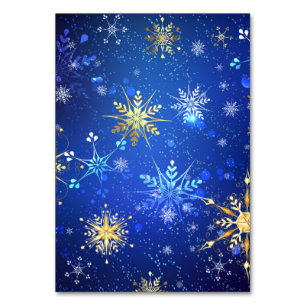 XMAS Blue Background mit goldenen Schneeflocken Tischnummer