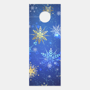 XMAS Blue Background mit goldenen Schneeflocken Türanhänger