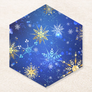 XMAS Blue Background mit goldenen Schneeflocken Untersetzer