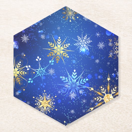 XMAS Blue Background mit goldenen Schneeflocken Untersetzer (Vorderseite)