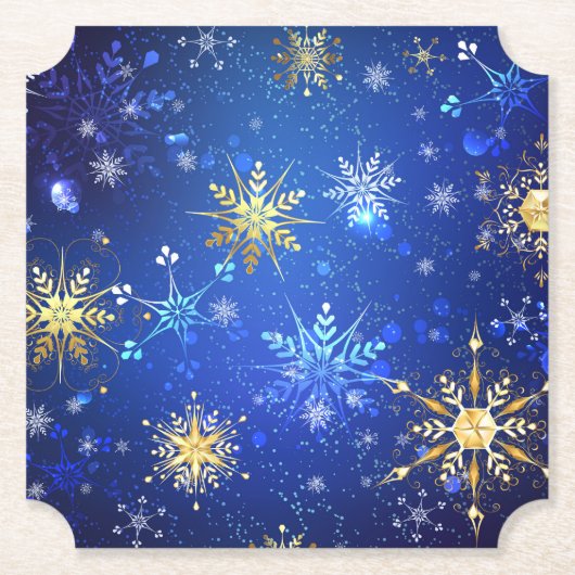 XMAS Blue Background mit goldenen Schneeflocken Untersetzer (Vorderseite)