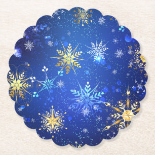 XMAS Blue Background mit goldenen Schneeflocken Untersetzer