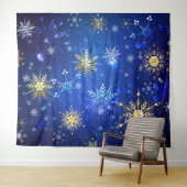 XMAS Blue Background mit goldenen Schneeflocken Wandteppich (Beispiel (Horizontal))