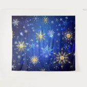 XMAS Blue Background mit goldenen Schneeflocken Wandteppich (Vorderseite (Horizontal))
