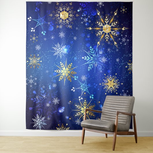 XMAS Blue Background mit goldenen Schneeflocken Wandteppich (Beispiel)