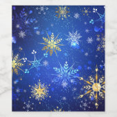 XMAS Blue Background mit goldenen Schneeflocken Weinetikett (Einzelnes Label)