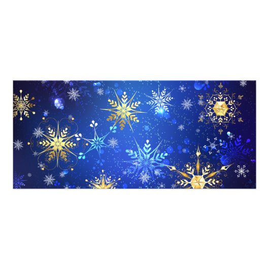 XMAS Blue Background mit goldenen Schneeflocken Werbekarte (Vorne)