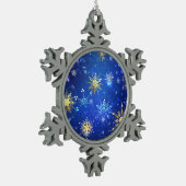 XMAS Blue Background mit goldenen Schneeflocken Zinn-Ornament (Links)