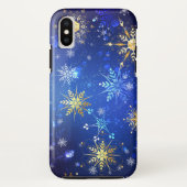 XMAS Blue Background with Golden Snowflakes Case-Mate iPhone Hülle (Rückseite)