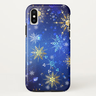 XMAS Blue Background with Golden Snowflakes Case-Mate iPhone Hülle