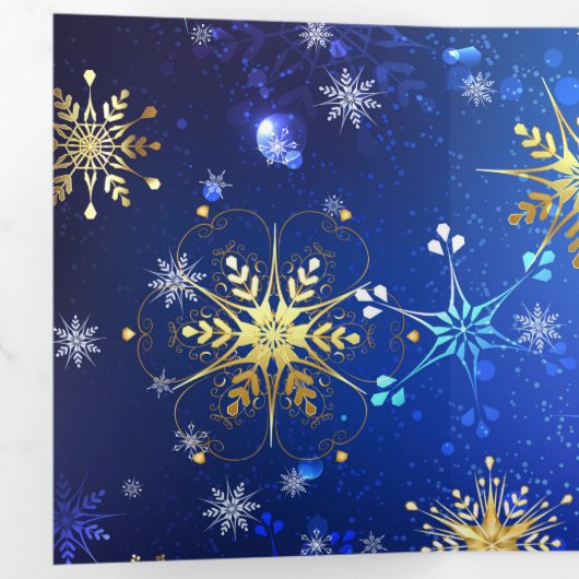 XMAS Blue Background with Golden Snowflakes Dreifach Gefaltete Einladung (Innen Erste Seite)