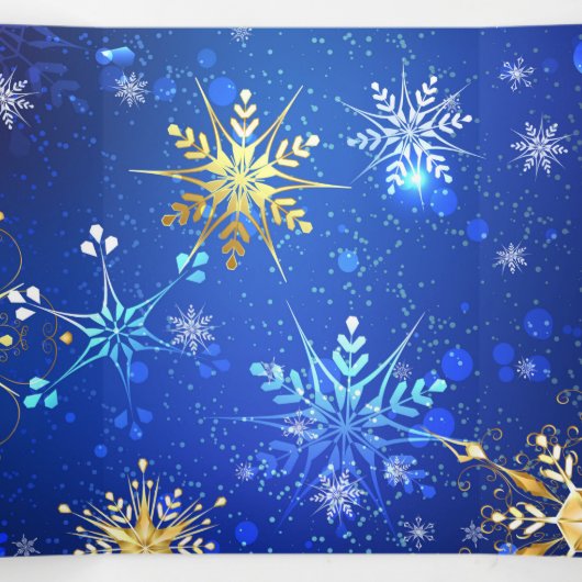 XMAS Blue Background with Golden Snowflakes Dreifach Gefaltete Einladung (Innenseite Mitte)