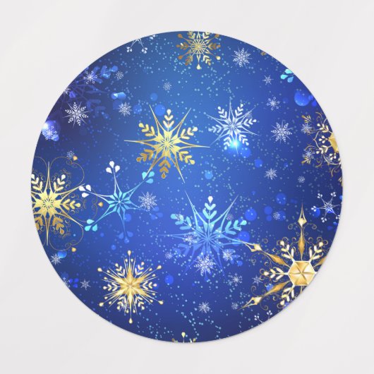 XMAS Blue Background with Golden Snowflakes Etiketten (Design 1)