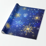XMAS Blue Background with Golden Snowflakes Geschenkpapier<br><div class="desc">Blue Christmas background with gold and white jewelry snowflakes. Golden snowflakes. XMAS.</div>