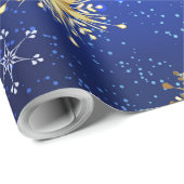 XMAS Blue Background with Golden Snowflakes Geschenkpapier (Rolleneckpunkt)
